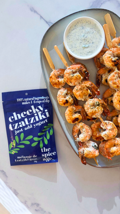 BROCHETTES DE CREVETTES GRILLÉES TZATZIKI