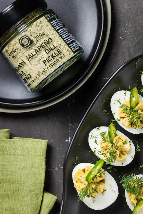 JALAPEÑO DILL PICKLE DEVILED EGGS